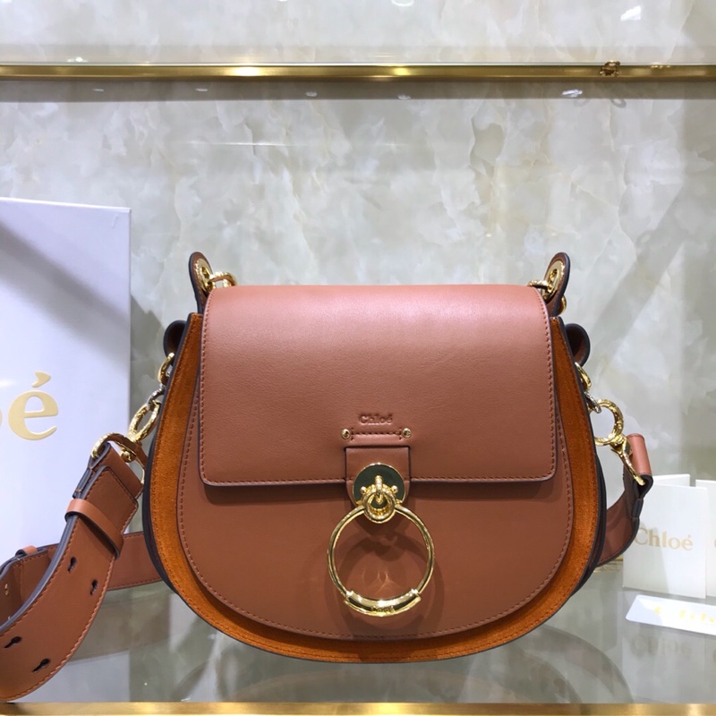 Chloe Big Tess Shoulder Bag In Brown Shiny Calfskin Leather